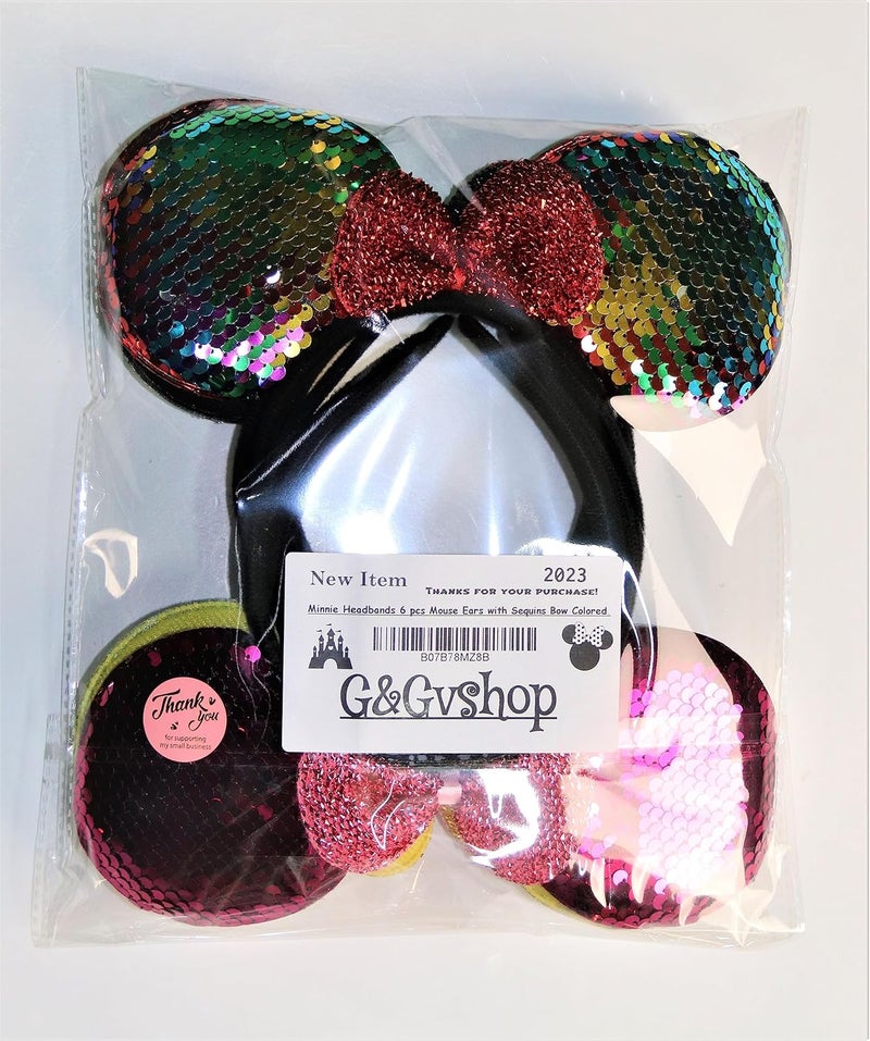 BLholife Minnie Headbands 6 pcs Mouse Ears with Sequins Bow Colored. - Image 5
